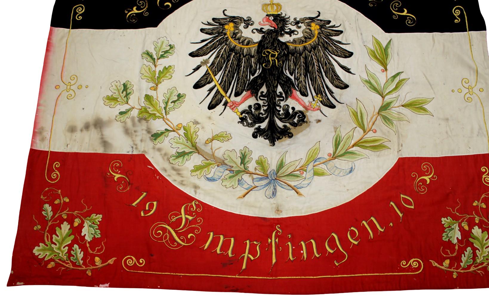 Exceptional Imperial German Kriegerverein Banner of Empfingen, c.1890-1914, Hand-Painted & Gold Bullion Embroidery