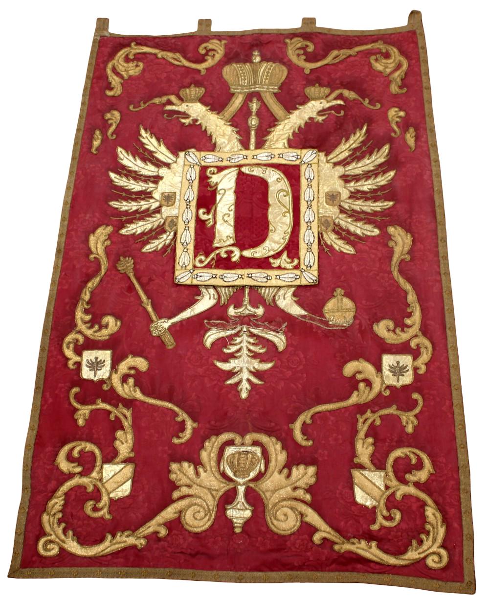 Exceptional Austro-Hungarian Imperial Veterans Association Embroidered Ceremonial Banner with Double-Headed Eagle