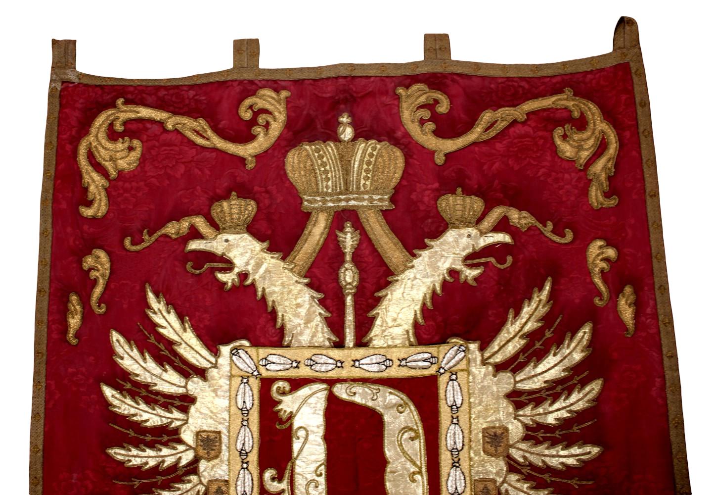 Exceptional Austro-Hungarian Imperial Veterans Association Embroidered Ceremonial Banner with Double-Headed Eagle