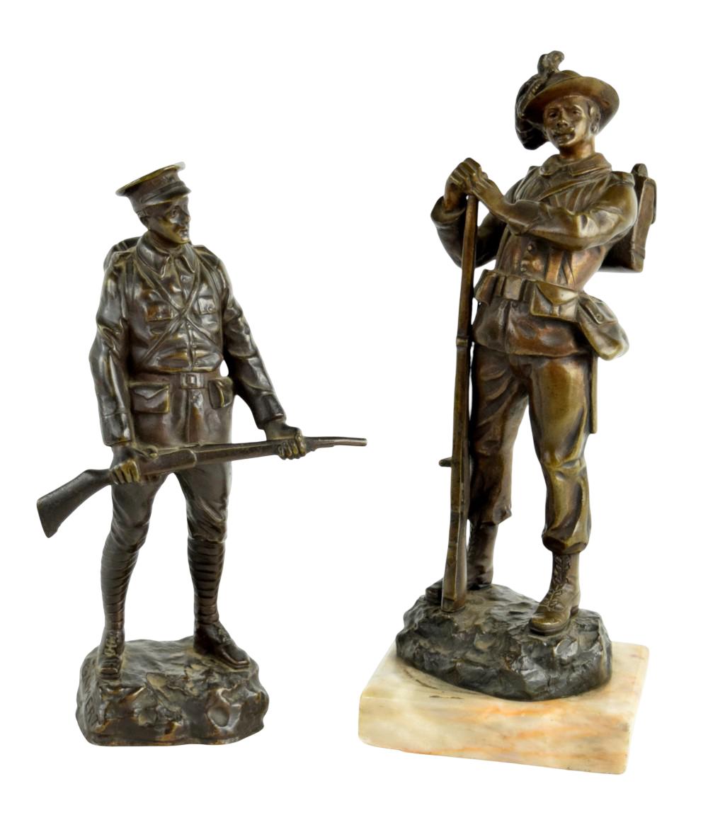 Two Antique Late 19th - early 20th Century Military bronze figurines. Signed.