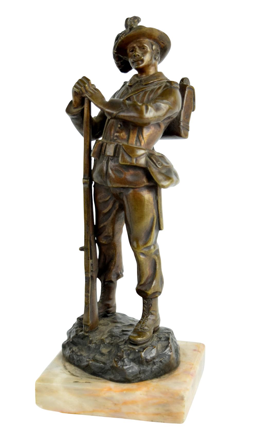 Two Antique Late 19th - early 20th Century Military bronze figurines. Signed.