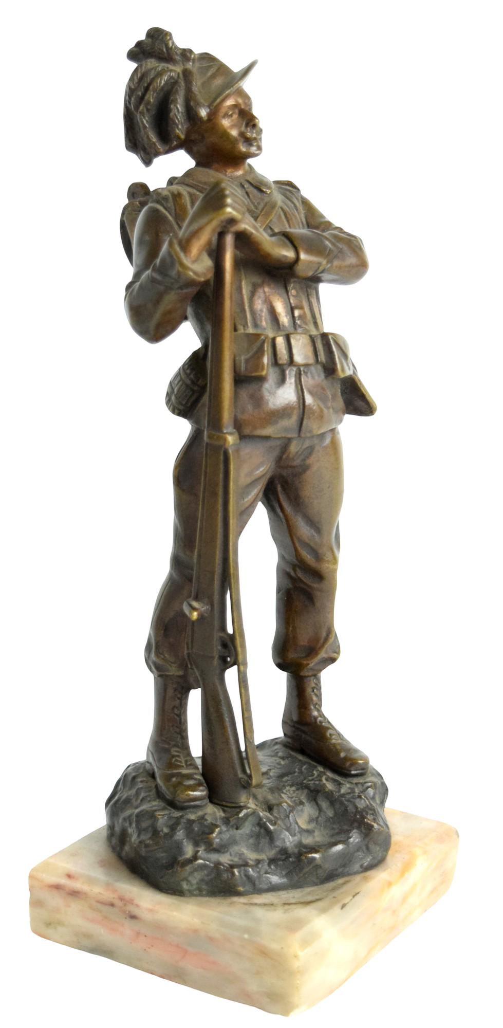 Two Antique Late 19th - early 20th Century Military bronze figurines. Signed.