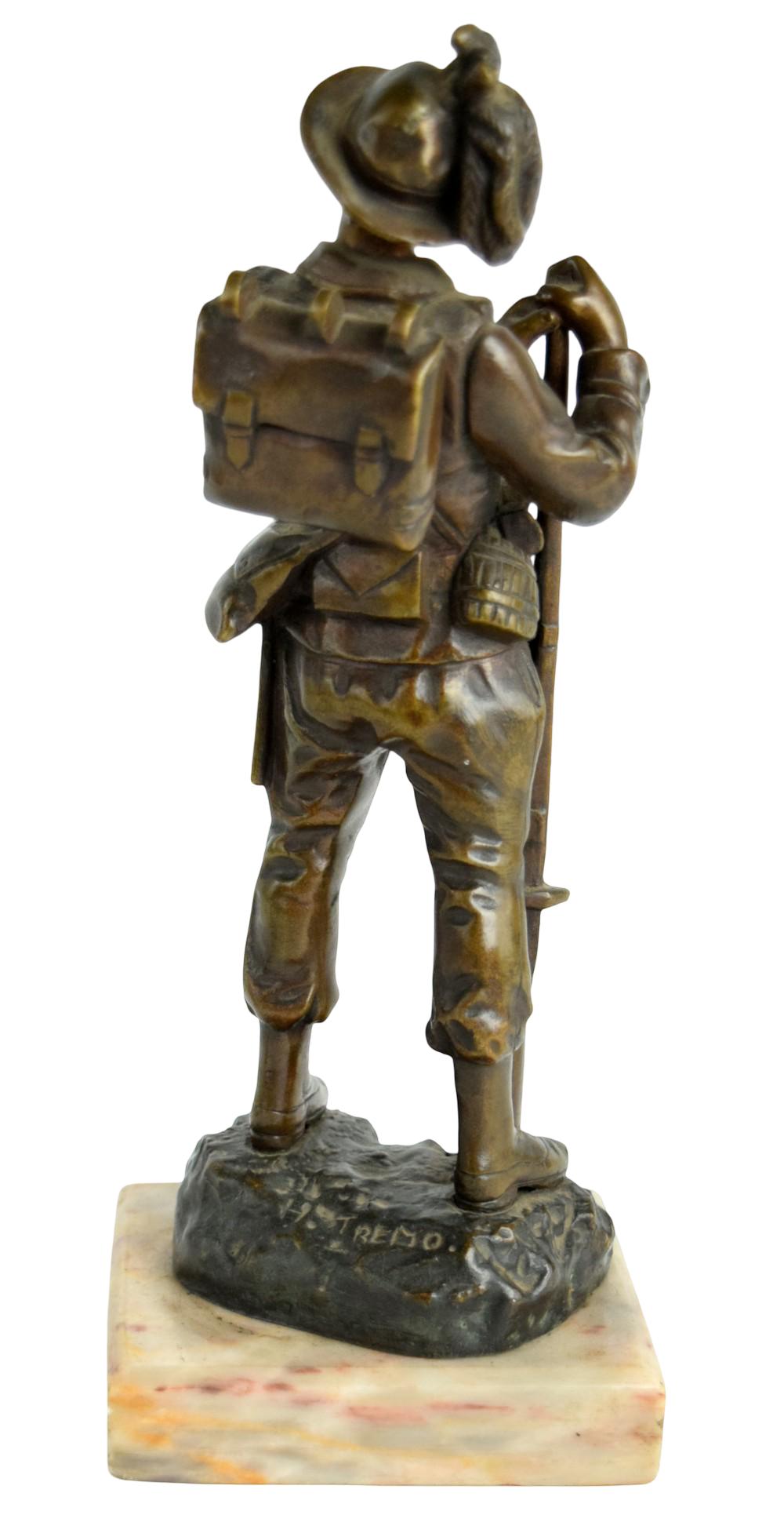 Two Antique Late 19th - early 20th Century Military bronze figurines. Signed.