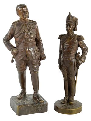 Two Antique Late 19th - early 20th Century Military bronze figurines. Signed. 2 Antique Late 