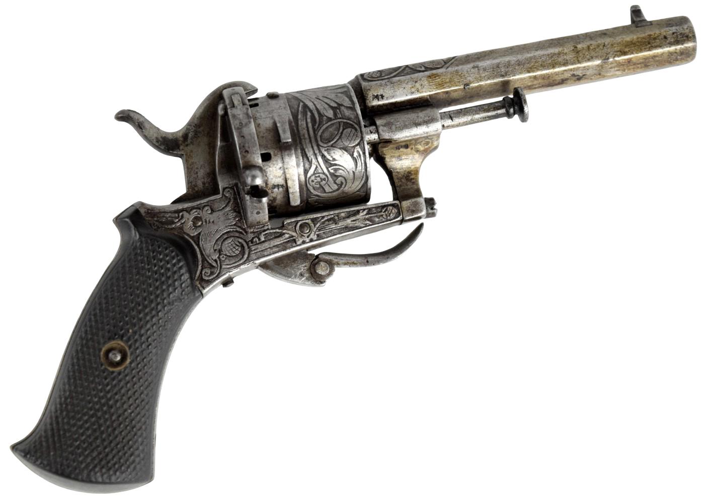 Engraved Belgian Pinfire 7mm Revolver c.1800's