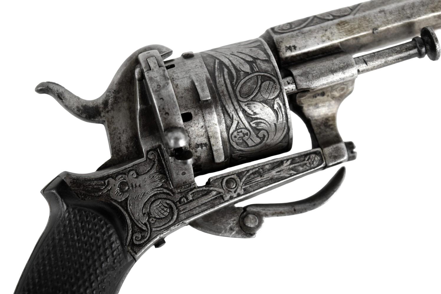 Engraved Belgian Pinfire 7mm Revolver c.1800's