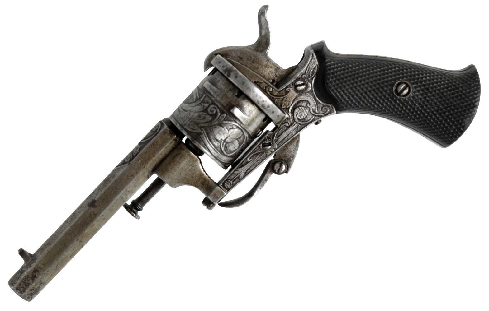 Engraved Belgian Pinfire 7mm Revolver c.1800's