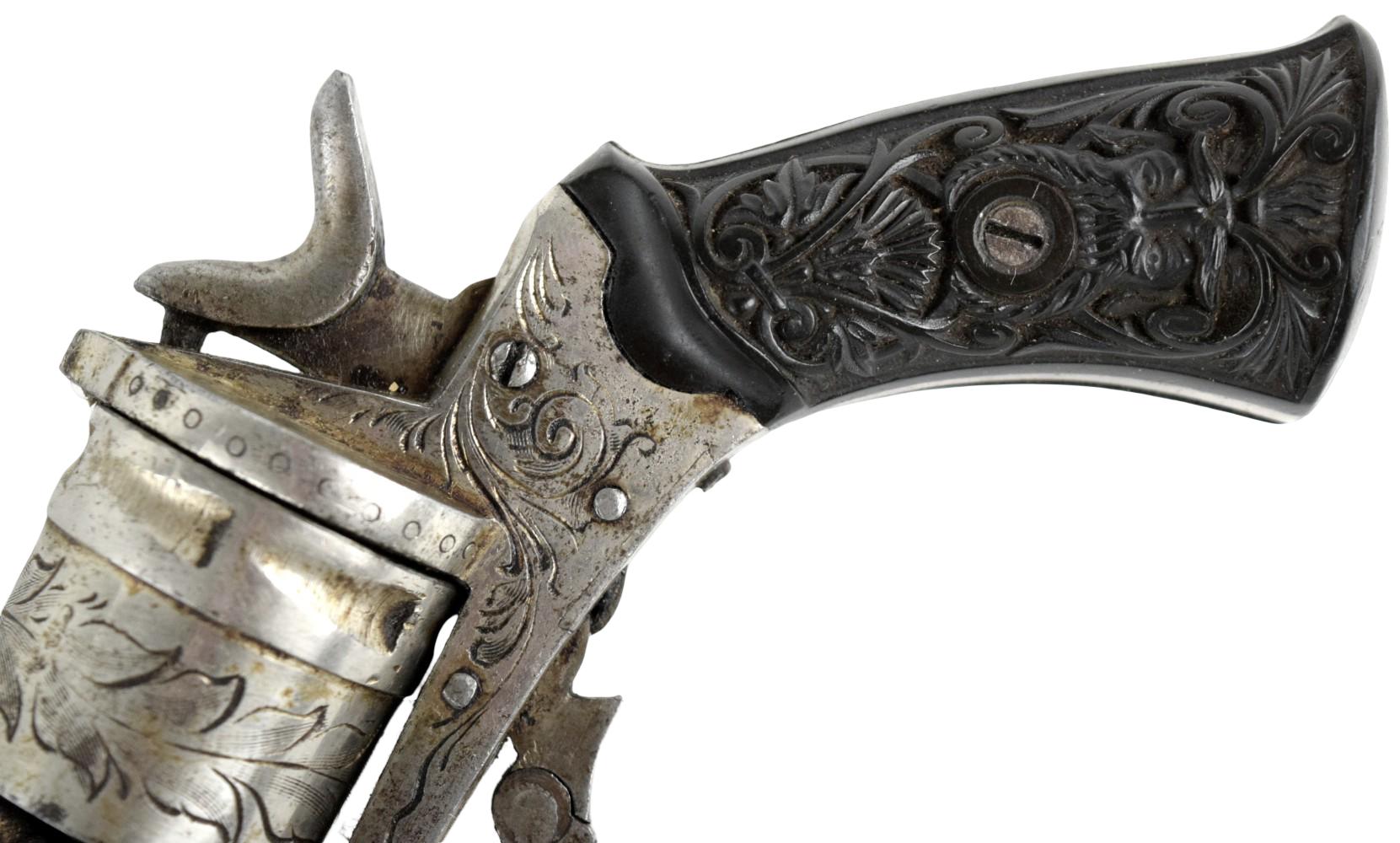Engraved Belgian Pinfire 7mm Revolver c.1800's