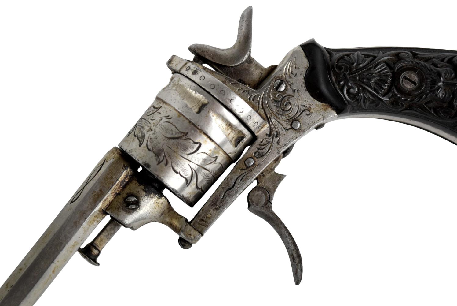Engraved Belgian Pinfire 7mm Revolver c.1800's