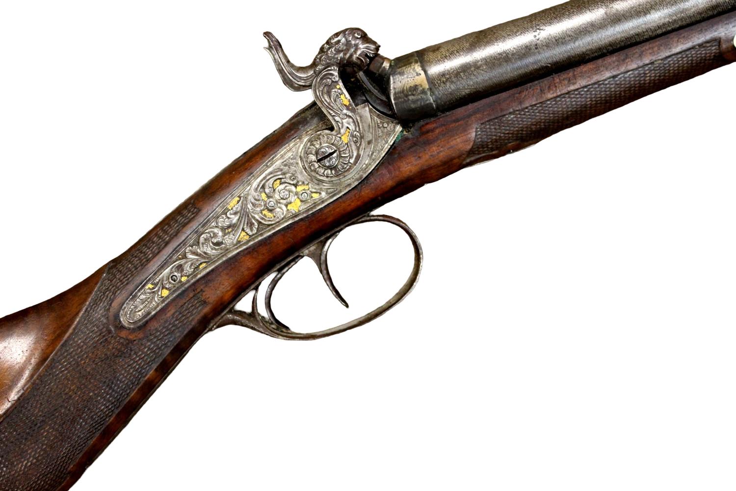 Fine Mid-19th Century Spanish Eibar Damascus Barrel Percussion Sporting Rifle with Gold Damascened Lock