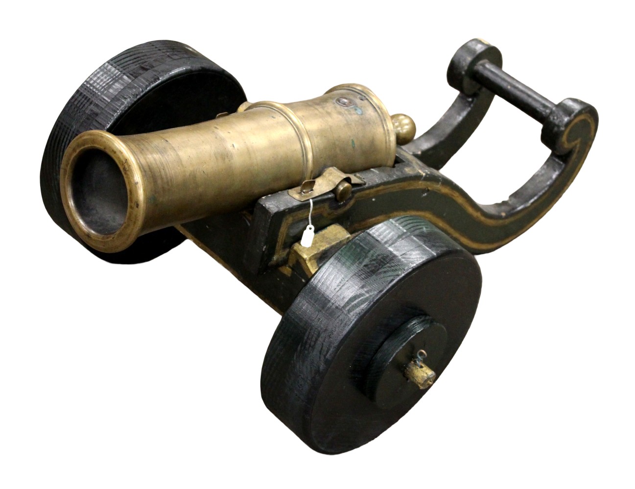 Antique 17th-18th Century Cannon with Brass Barrel on Decorated Carriage
