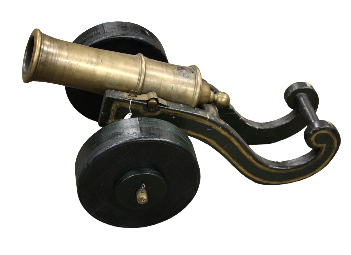 Antique 17th-18th Century Cannon with Brass Barrel on Decorated Carriage
