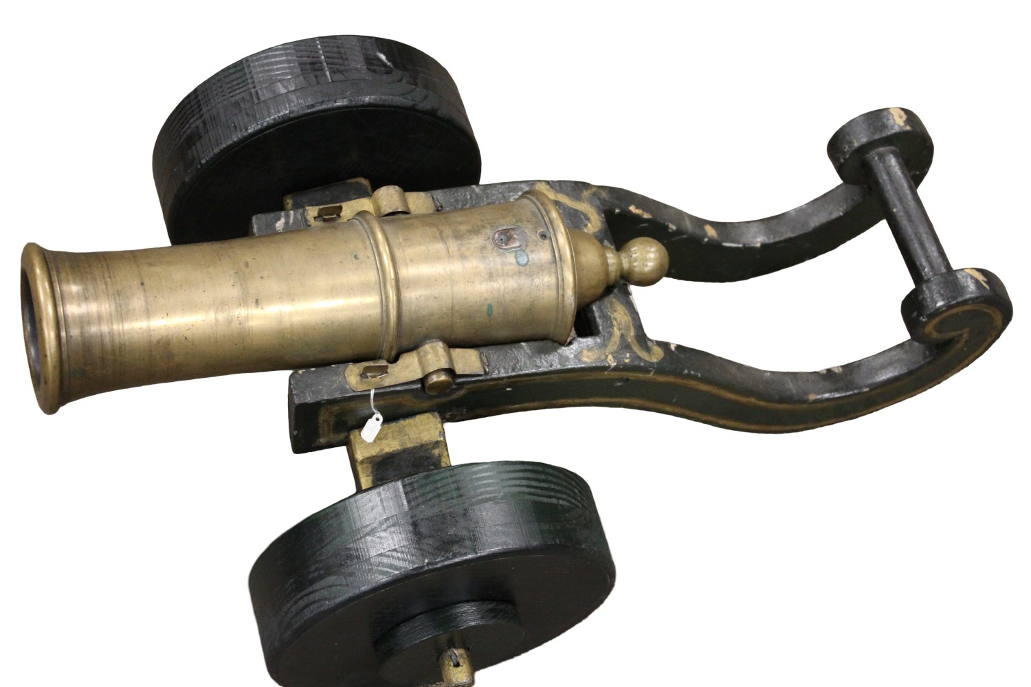 Antique 17th-18th Century Cannon with Brass Barrel on Decorated Carriage