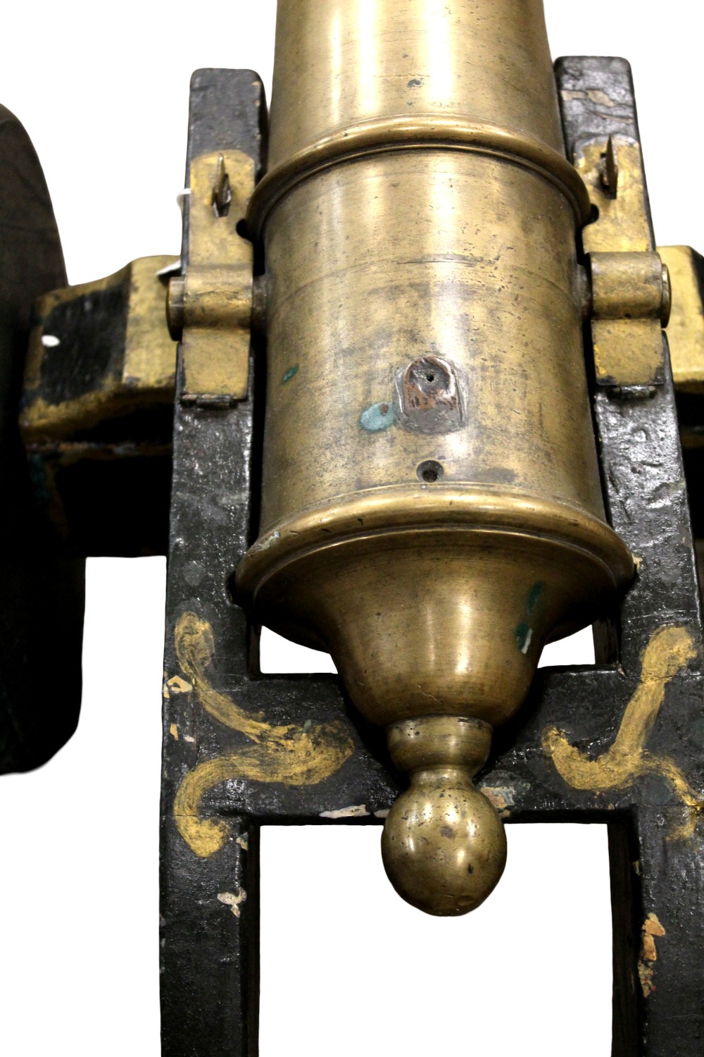 Antique 17th-18th Century Cannon with Brass Barrel on Decorated Carriage