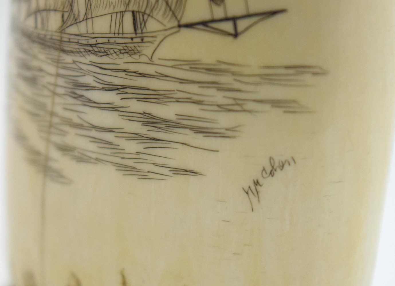 Sailing Ship Scrimshaw On Whale Tooth