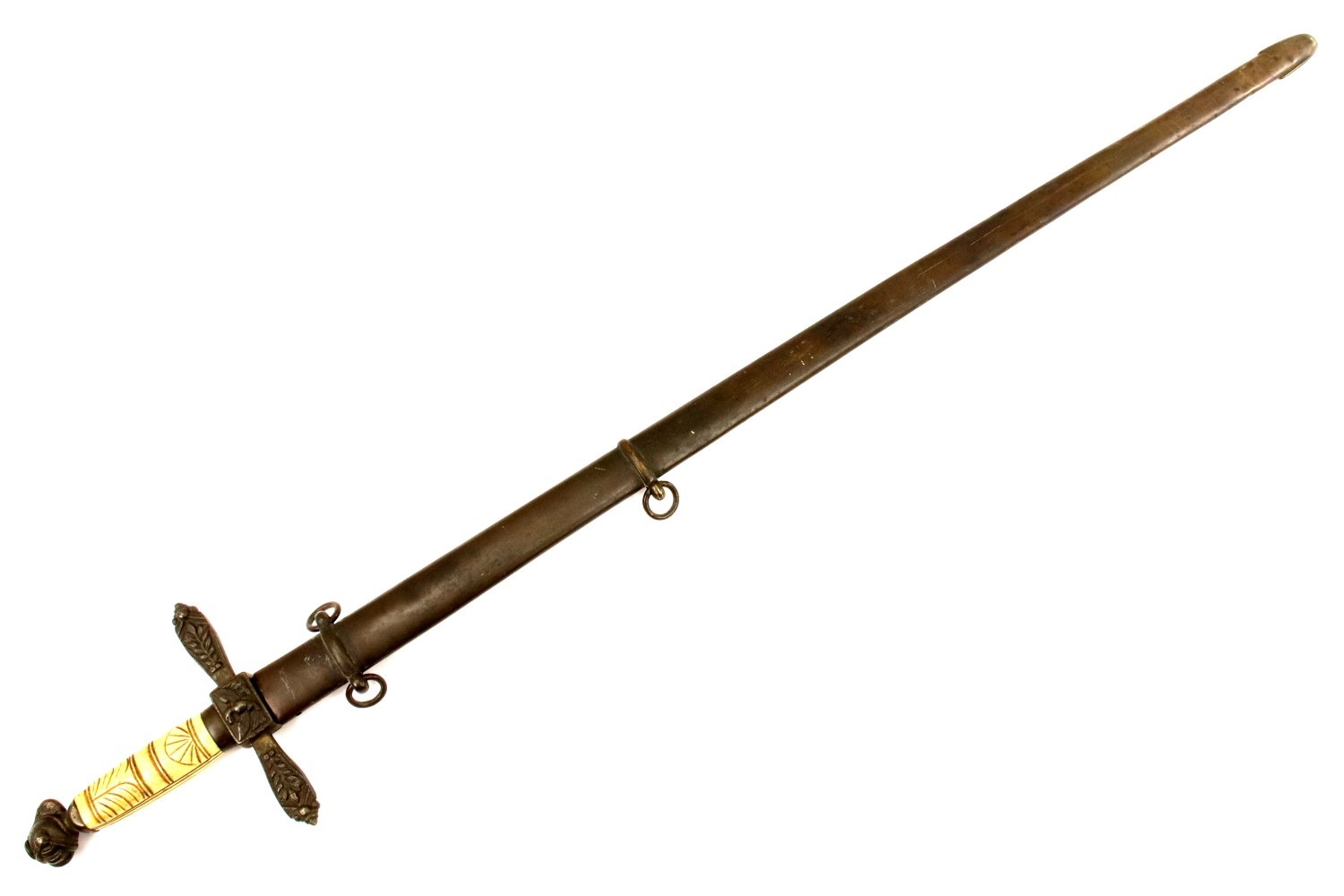 Scarce Variation Model 1850 American Militia Officer's Sword used through the Civil War ~ Nice Carved Bone Grip.