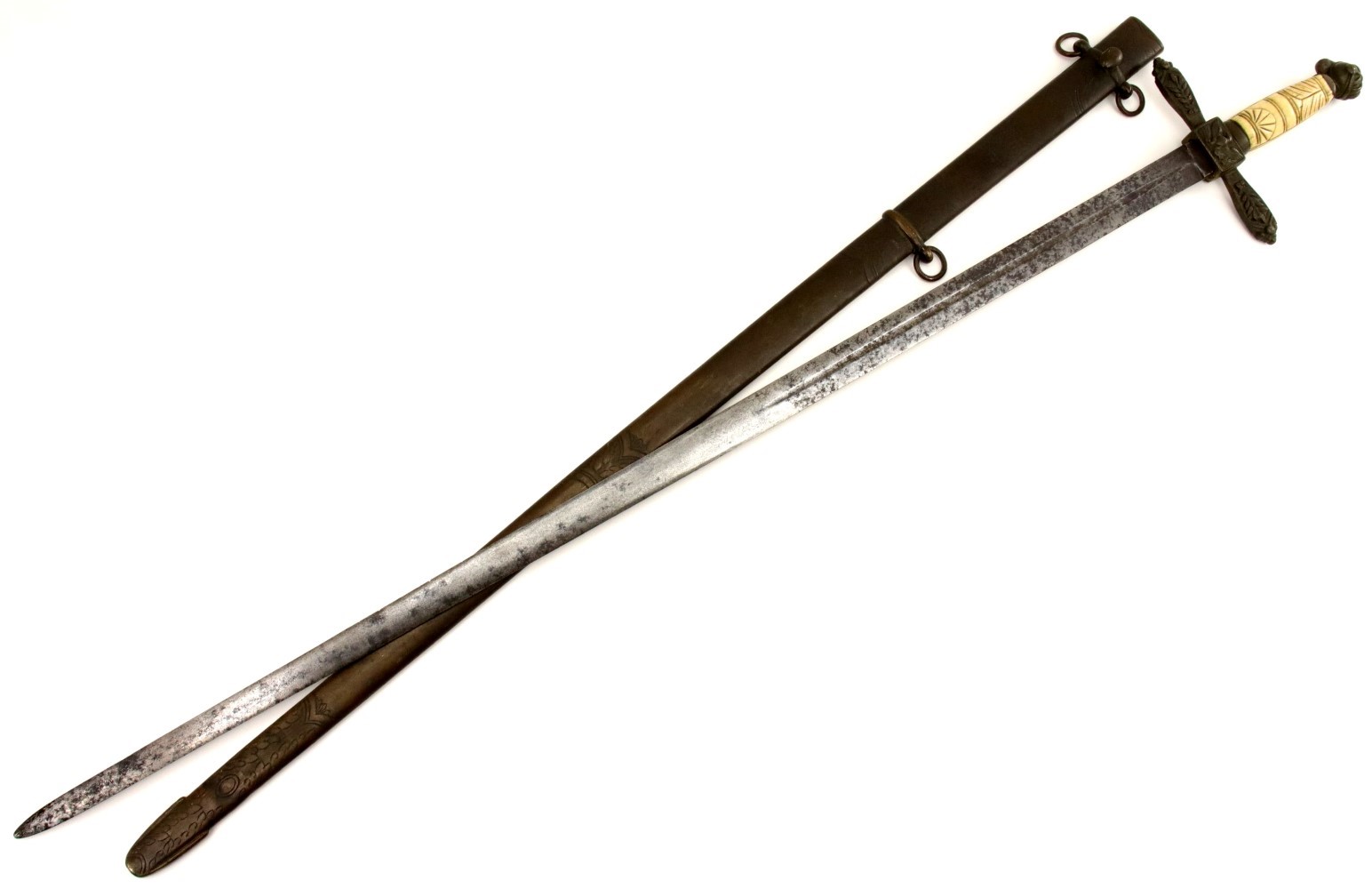 Scarce Variation Model 1850 American Militia Officer's Sword used through the Civil War ~ Nice Carved Bone Grip.