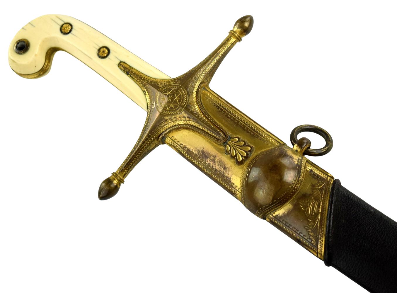 Very Fine French Napoleonic era English General Officer's Mameluke Sword of Turkish Shamshir Style ~ Scabbard Throat Maker Marked to PROSSER