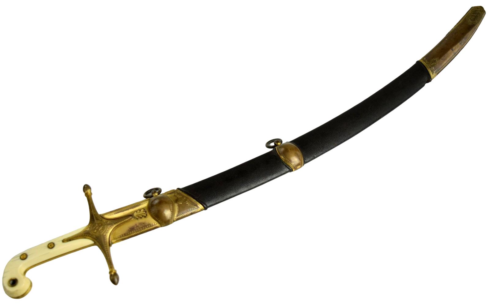 Very Fine French Napoleonic era English General Officer's Mameluke Sword of Turkish Shamshir Style ~ Scabbard Throat Maker Marked to PROSSER