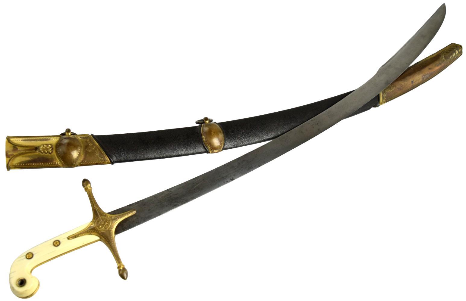 Very Fine French Napoleonic era English General Officer's Mameluke Sword of Turkish Shamshir Style ~ Scabbard Throat Maker Marked to PROSSER