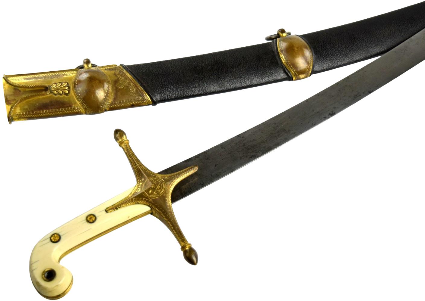 Very Fine French Napoleonic era English General Officer's Mameluke Sword of Turkish Shamshir Style ~ Scabbard Throat Maker Marked to PROSSER