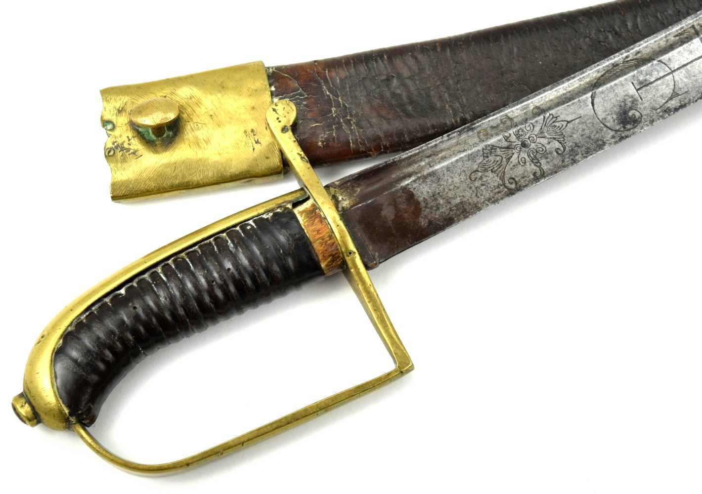 Interesting 1794 Dated Bavarian Sidearm Sword with Unusual Engraved Blade & Original Scabbard.