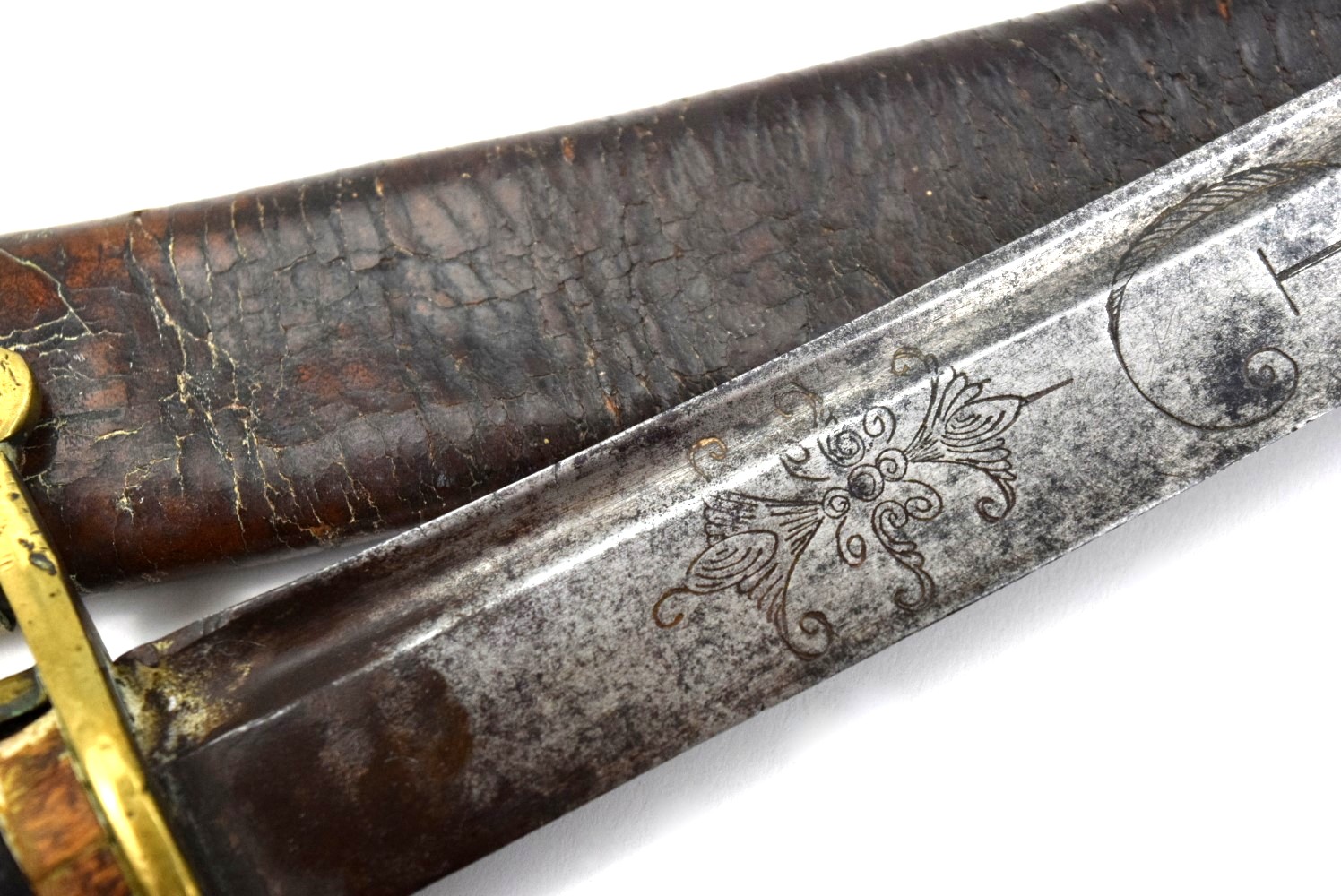 Interesting 1794 Dated Bavarian Sidearm Sword with Unusual Engraved Blade & Original Scabbard.