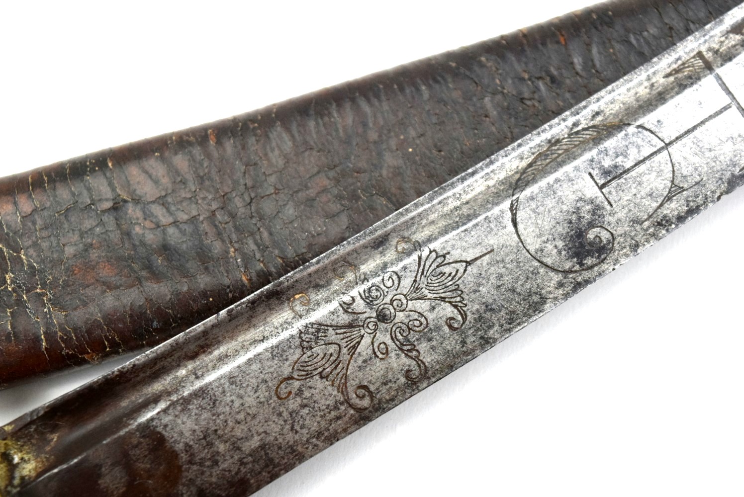 Interesting 1794 Dated Bavarian Sidearm Sword with Unusual Engraved Blade & Original Scabbard.