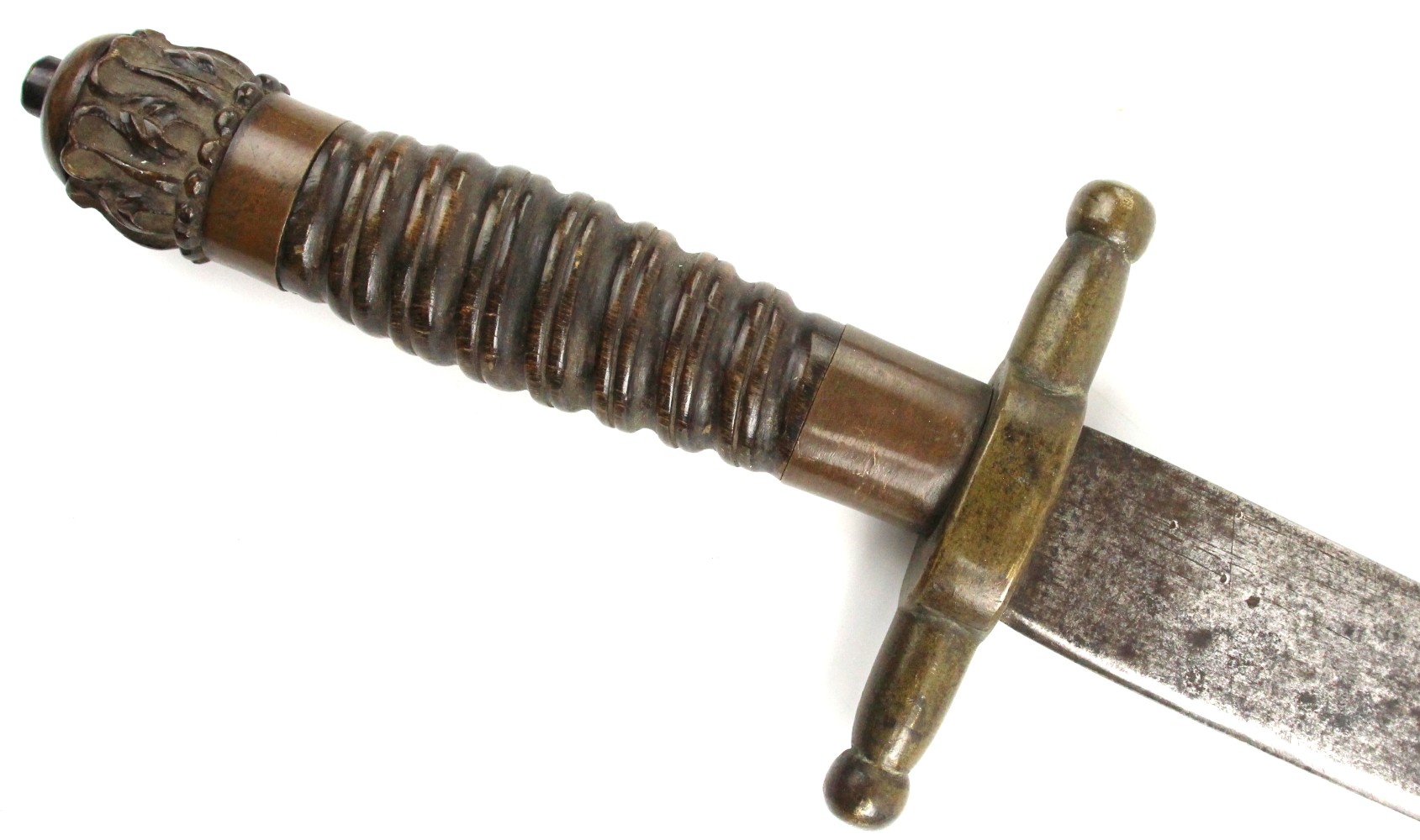 Very Nice Mexican to Civil War era Large Bowie Knife or Short Sword with Fine Carved Horn Grip & Pommel.