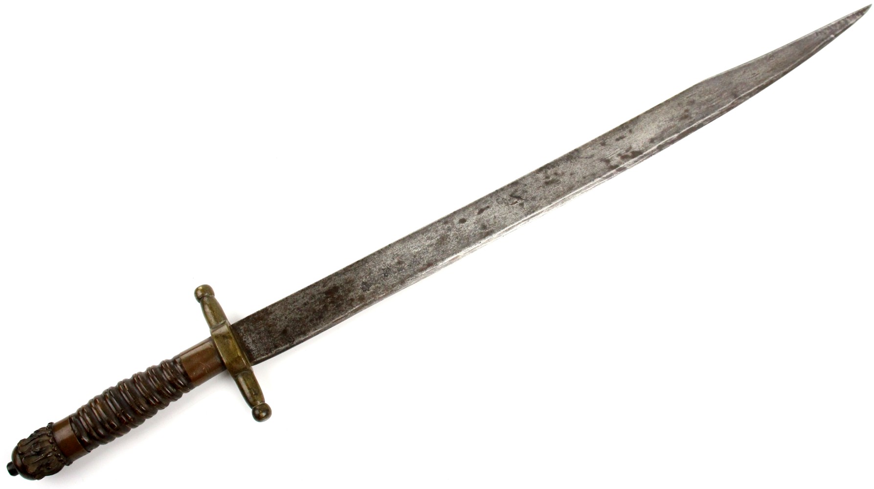 Very Nice Mexican to Civil War era Large Bowie Knife or Short Sword with Fine Carved Horn Grip & Pommel.