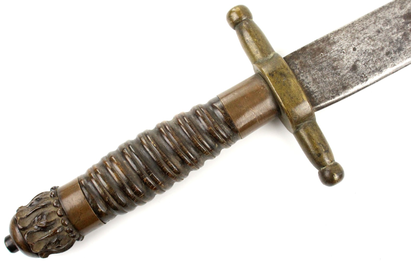 Very Nice Mexican to Civil War era Large Bowie Knife or Short Sword with Fine Carved Horn Grip & Pommel.