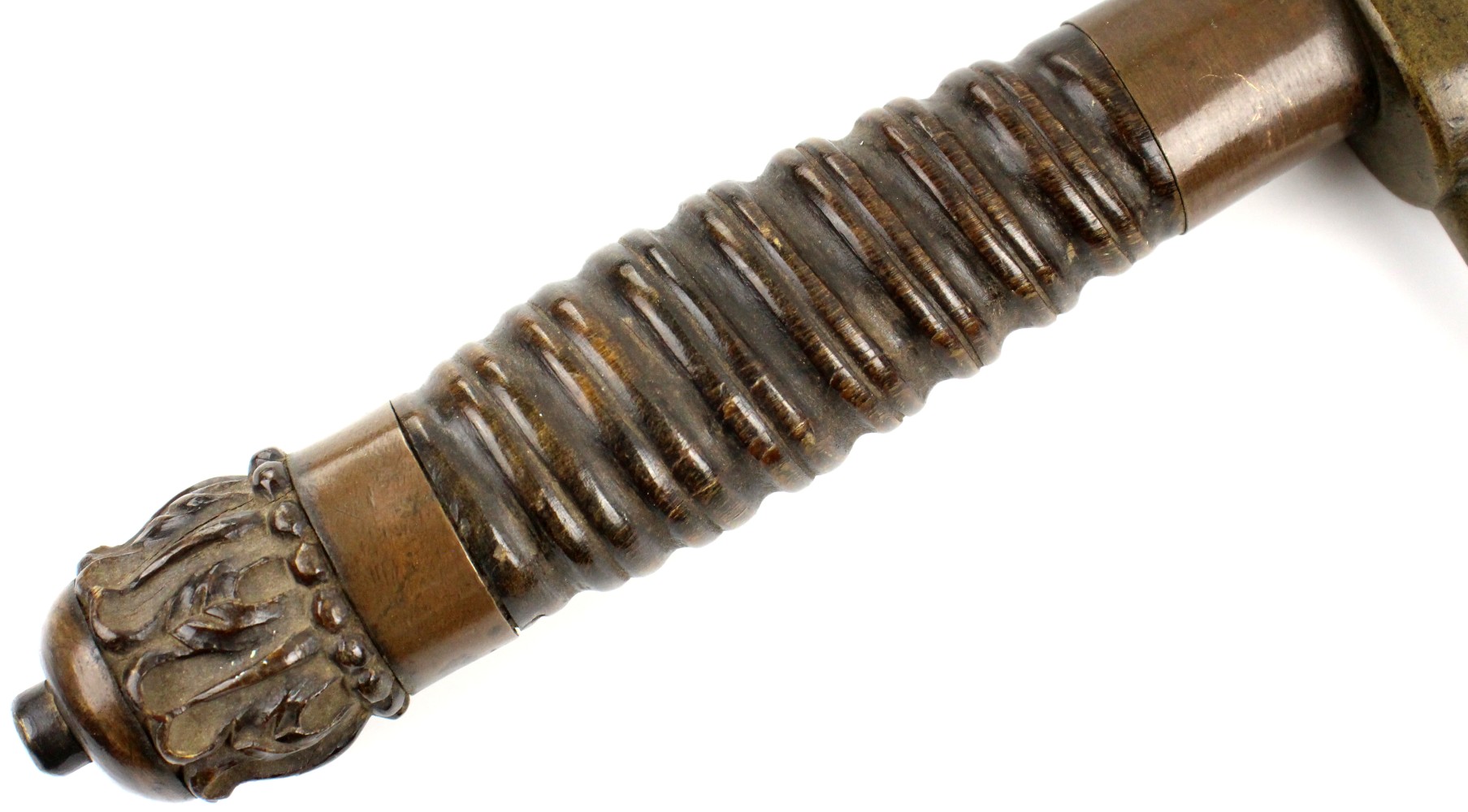 Very Nice Mexican to Civil War era Large Bowie Knife or Short Sword with Fine Carved Horn Grip & Pommel.