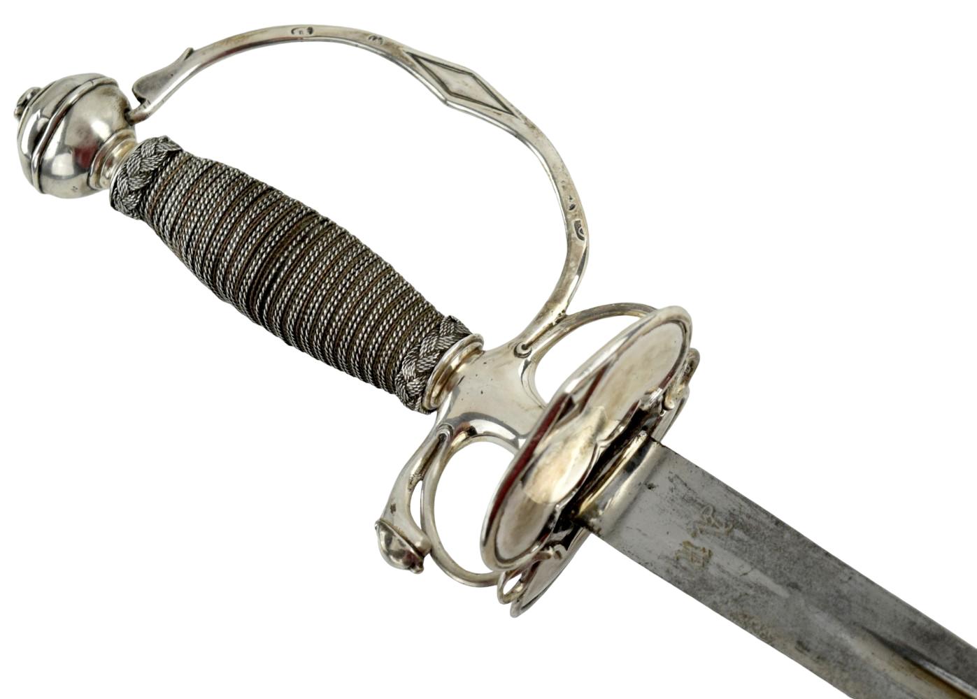 Very Good American Revolution Era Officer's Rapier Sword with Solid Silver Hilt