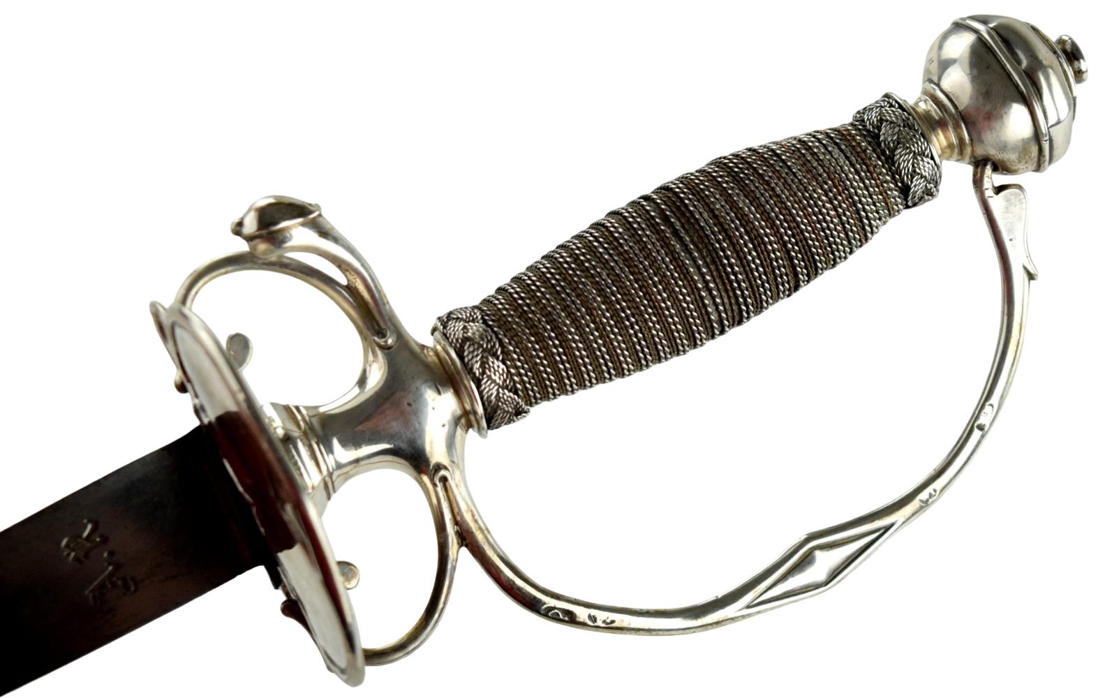 Very Good American Revolution Era Officer's Rapier Sword with Solid Silver Hilt