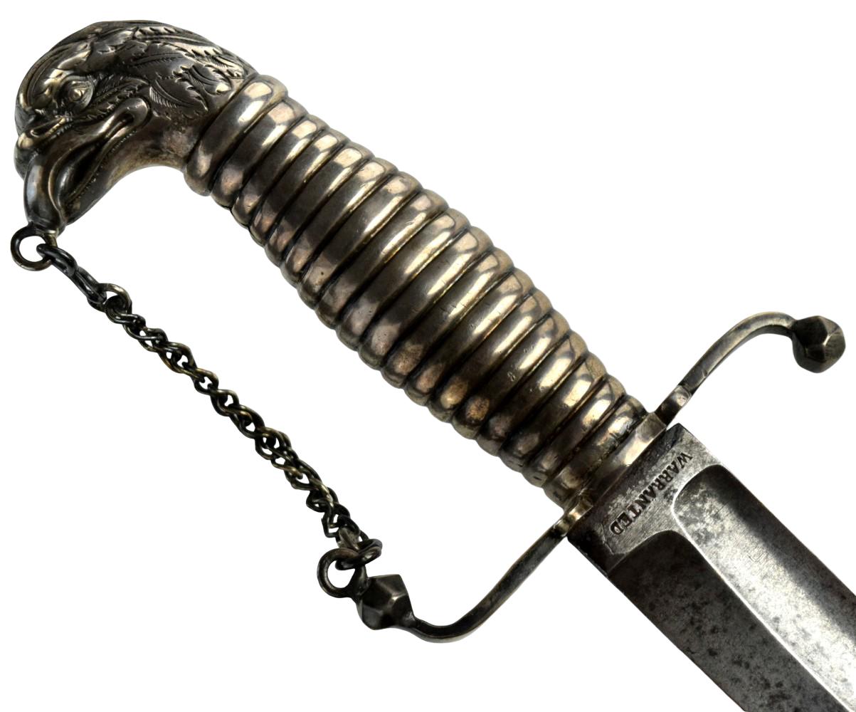 US Revolutionary War Period Eagle-Head Officers / Militia Saber with Ribbed Silver Hilt & Chain Guard, by Barry - EXTREMELY RARE MAKER