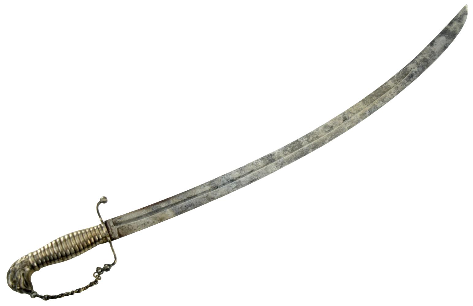 US Revolutionary War Period Eagle-Head Officers / Militia Saber with Ribbed Silver Hilt & Chain Guard, by Barry - EXTREMELY RARE MAKER