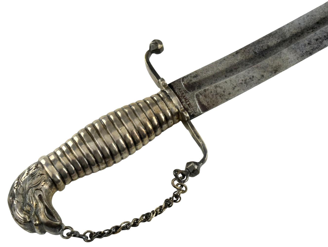 US Revolutionary War Period Eagle-Head Officers / Militia Saber with Ribbed Silver Hilt & Chain Guard, by Barry - EXTREMELY RARE MAKER