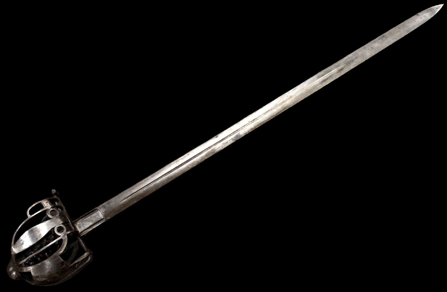 18th-19th C. Scottish Officer Basket-hilt Battle Broad Sword, Blade Maker Marked