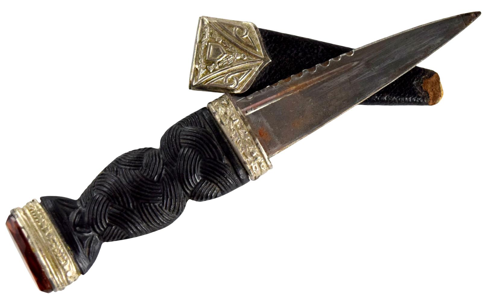 Vintage Scottish Highland Sgian-Dubh Dress Dagger with Carved Ebony Handle