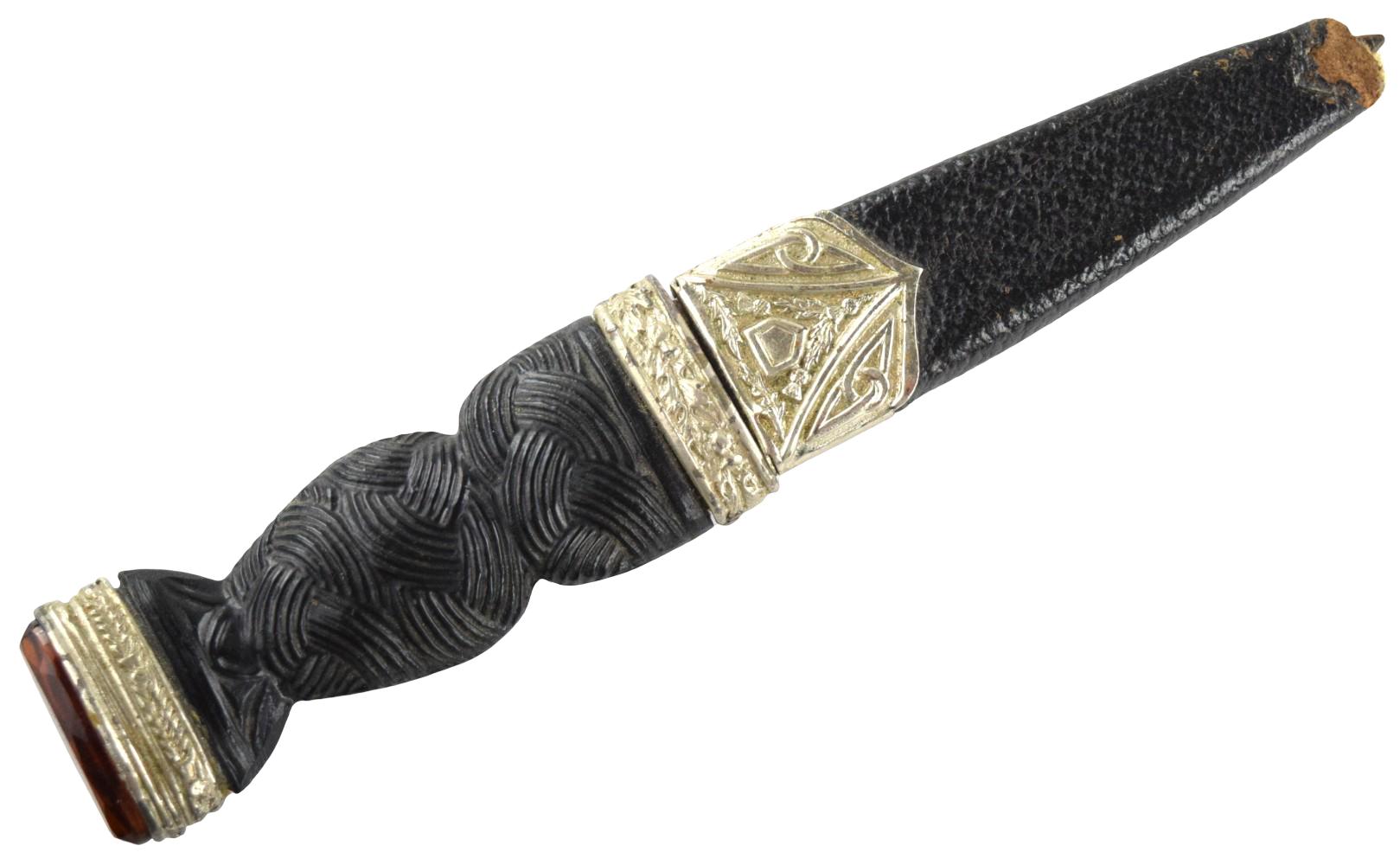 Vintage Scottish Highland Sgian-Dubh Dress Dagger with Carved Ebony Handle