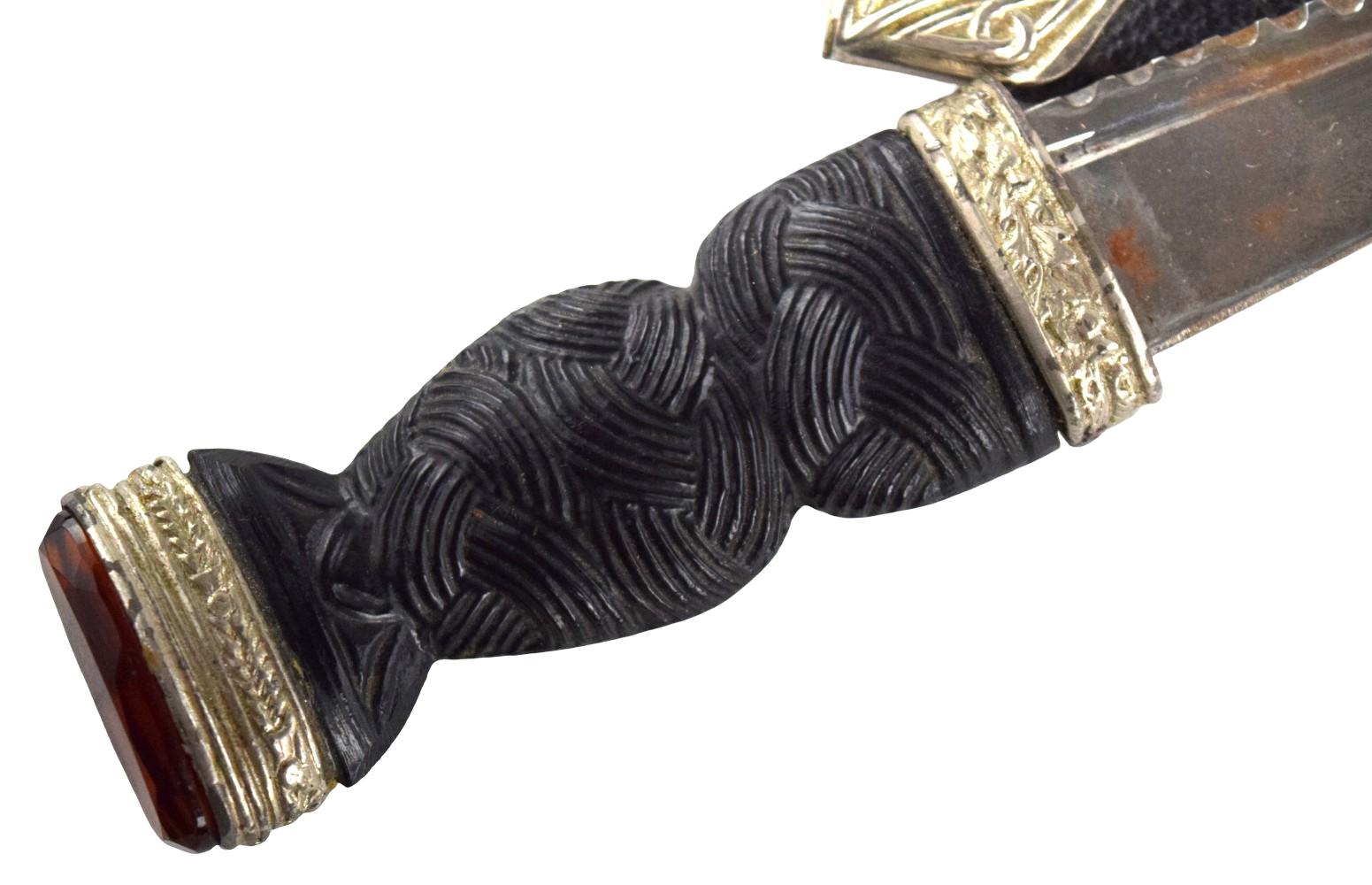 Vintage Scottish Highland Sgian-Dubh Dress Dagger with Carved Ebony Handle