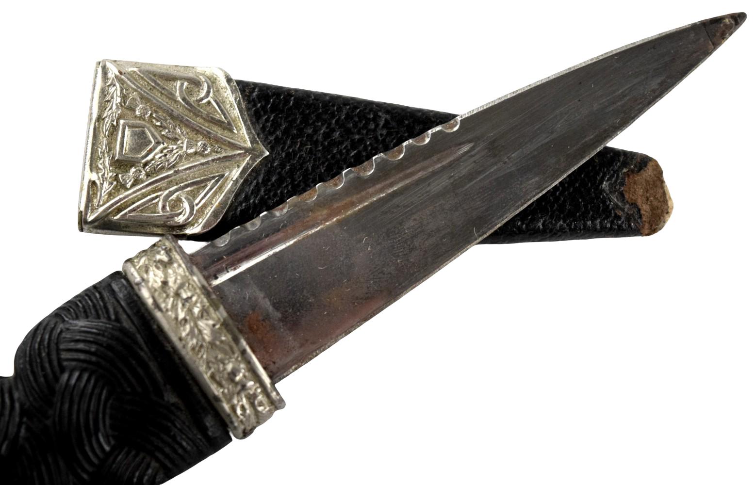 Vintage Scottish Highland Sgian-Dubh Dress Dagger with Carved Ebony Handle