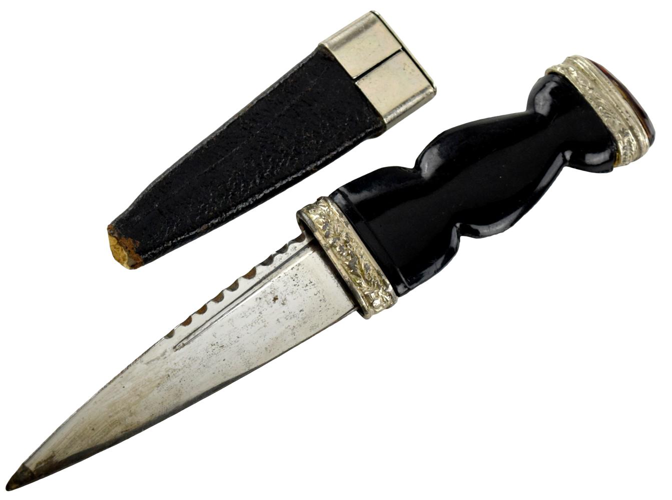 Vintage Scottish Highland Sgian-Dubh Dress Dagger with Carved Ebony Handle