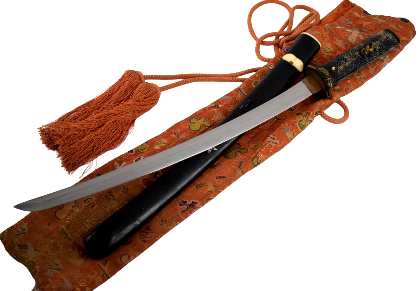 Fine Shinshinto Japanese Samurai Wakizashi Sword in Aikuchi Style Mounts with Samegawa Hilt