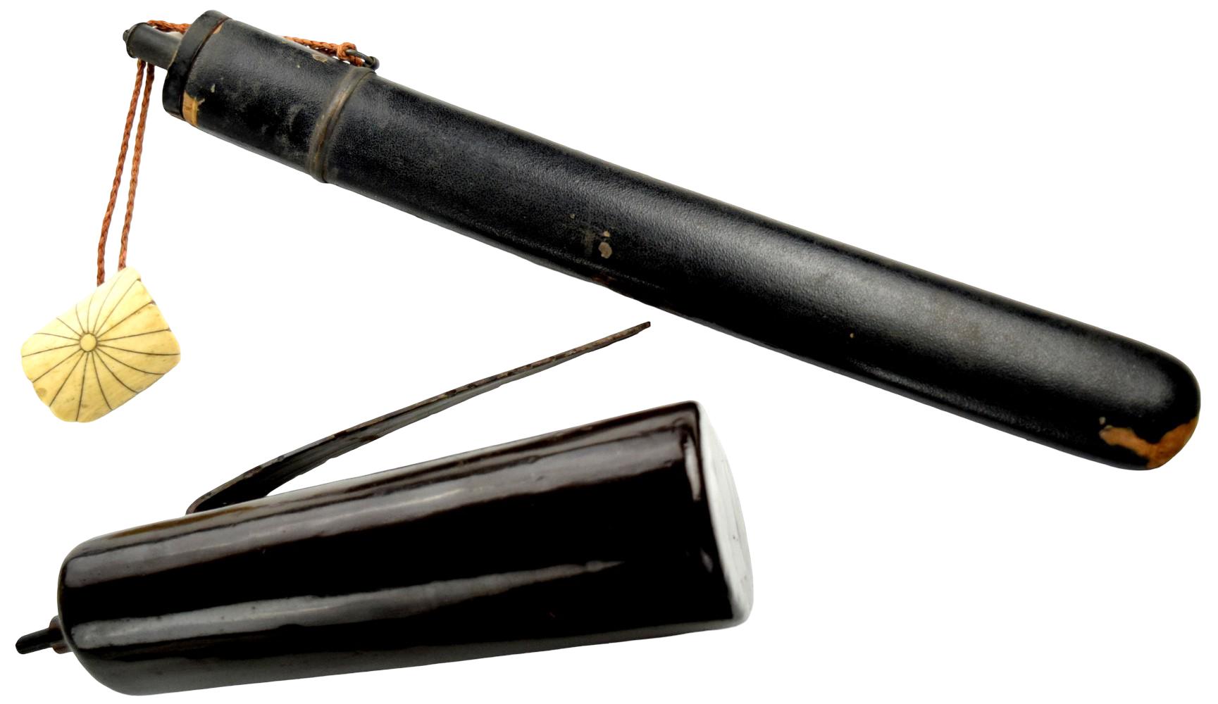 Collection of Five Japanese Edo Period Gunpowder Flasks, Powder Accessories and Smoking Implements