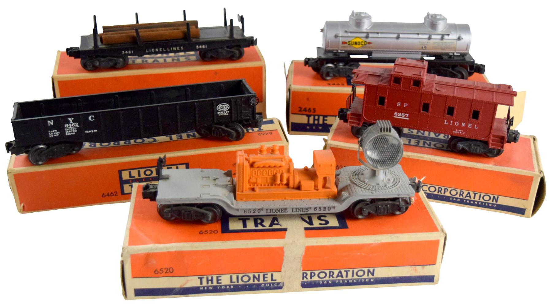 Postwar Lionel # 6462, 6520, 6257, 2465, 3461 Freight Cars Set