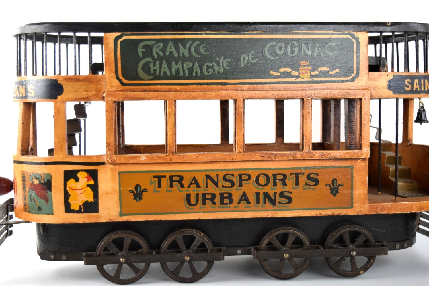 Vintage 1930s Wood & Cast Iron French Double Decker Street Trolley Bus