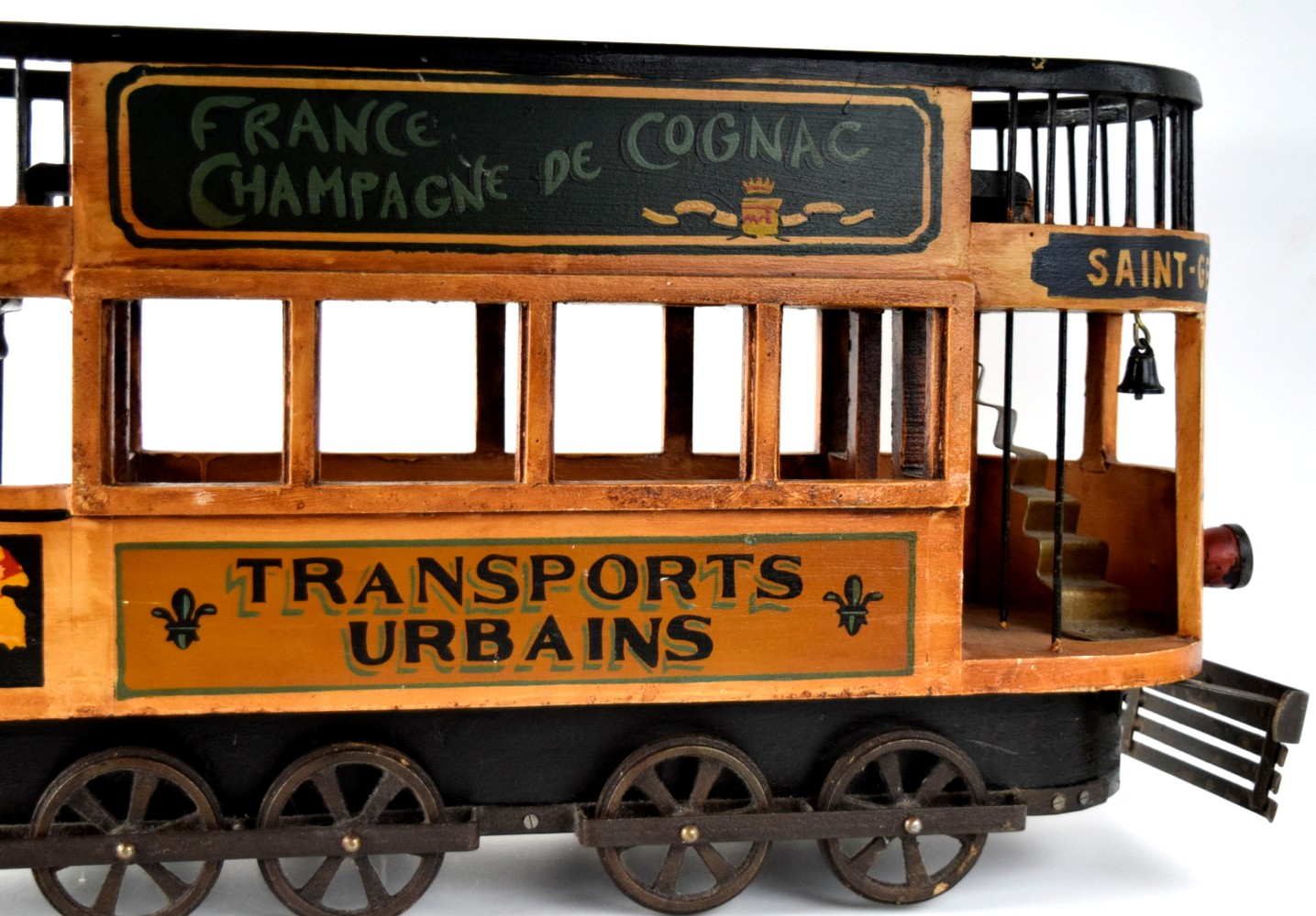 Vintage 1930s Wood & Cast Iron French Double Decker Street Trolley Bus