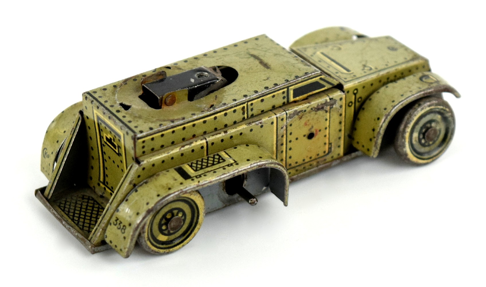 A GERMAN D.R.G.M. GAMA T56 TINPLATE CLOCKWORK TOY ARMED CAR