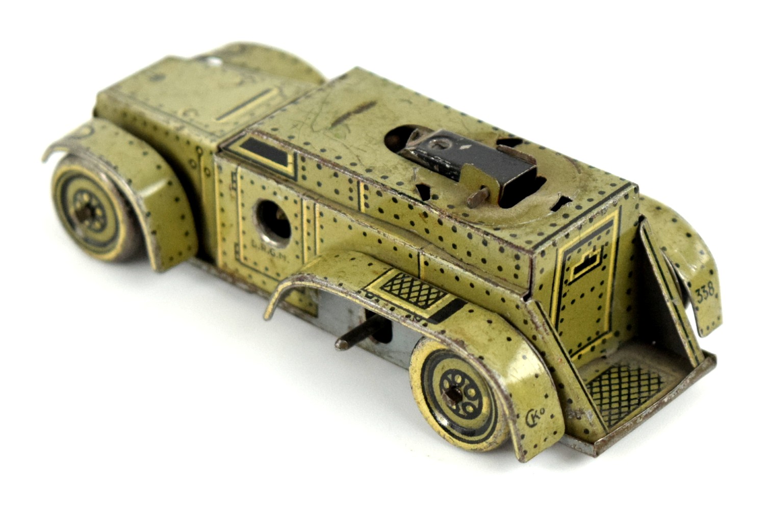 A GERMAN D.R.G.M. GAMA T56 TINPLATE CLOCKWORK TOY ARMED CAR